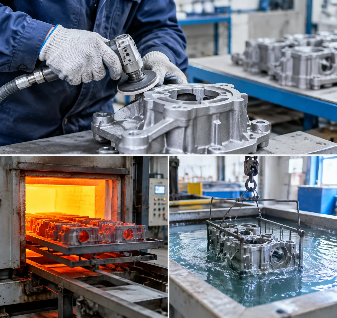 Metal casting part finishing and heat treatment